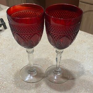 Set Of 2 Cristal D'Arque Red Durand Stemmed Wine Glasses / Goblets 8" Tall